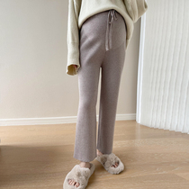 2021 Gestational Woman Dress New Fall Long Pants Fashion Design Sense Lacing Loose Straight Drum Drag Belly Knit Broadleg Pants