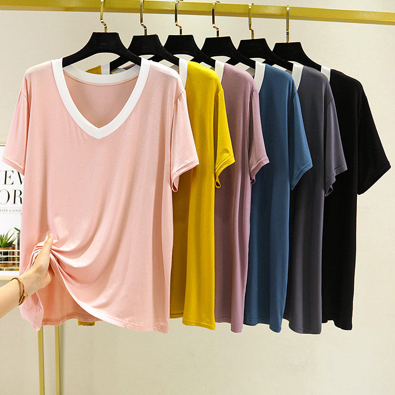Women's pajamas short-sleeved summer thin section modal casual t-shirt home half-sleeved pure cotton summer loose top home service