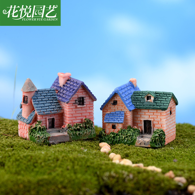 Moss micro-landscape succulent flower pots decorative decorations mini brick villas small house models DIY materials