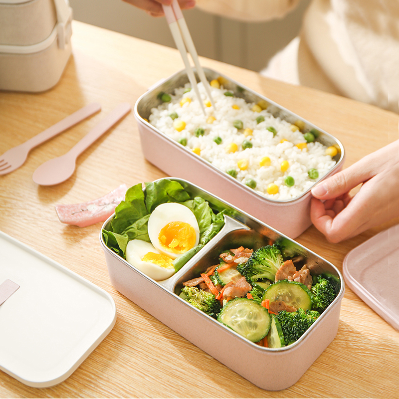 Anya double-layer stainless steel thermal insulation lunch box female office worker divided children students with lunch box set