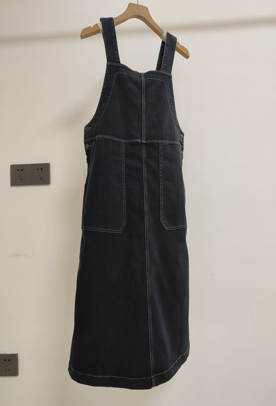 24 Spring/Summer New Little He Soil Series~Jin Soil Denim Loose Elastic Long Strap Dress for Women