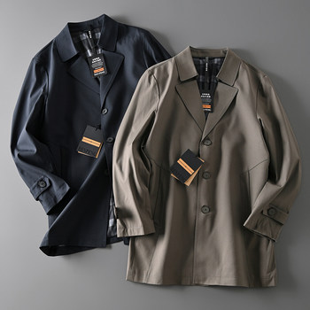 British Style Mid-Length Trench Coat, Crisp and Breathable, Export Surplus, Business Casual Suit Collar Jacket, Versatile Outerwear for Men