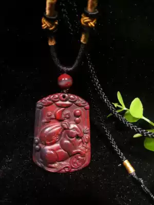 Natural Guilin chicken blood jade Qiankun material black bottom red fashion mini 12 zodiac brand necklace pendant pendant men and women