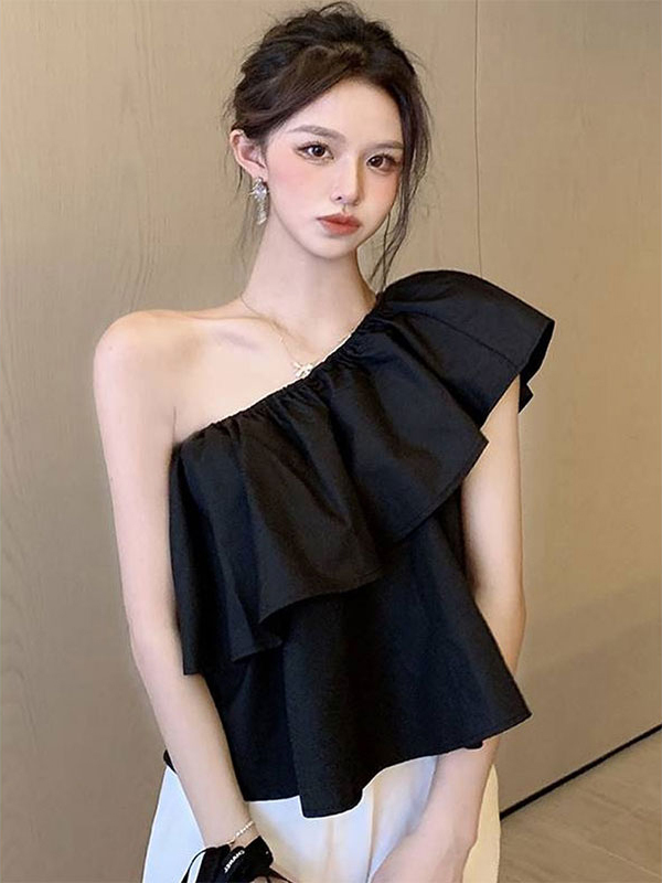 Trendy Off-Shoulder Chiffon Blouse for Women, Summer Sexy Design, One-Shoulder Top with a High-End Feel for Hot Girls