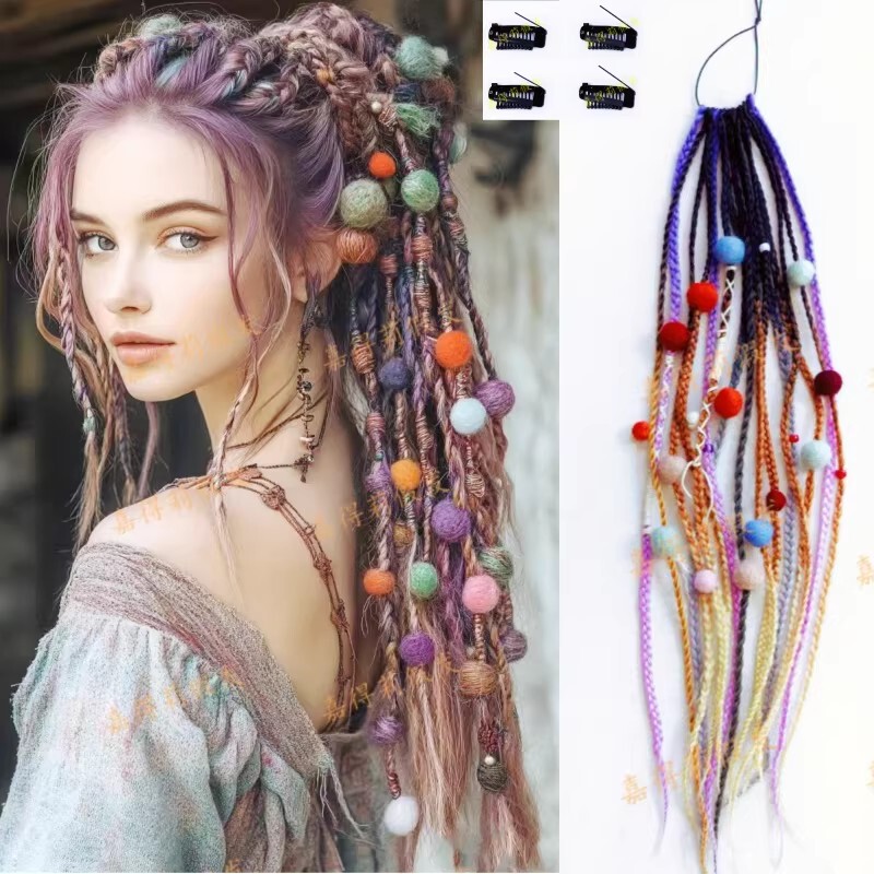 Yunnan Ethnic Style Black Dreadlocks Wool Ball Boxing Braids African Crochet Hair Bohemian Hair Accessories Twist Braids