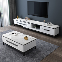 Marble TV cabinet combination Modern simple solid wood glass stone TV cabinet Living room cabinet Coffee table cabinet floor cabinet