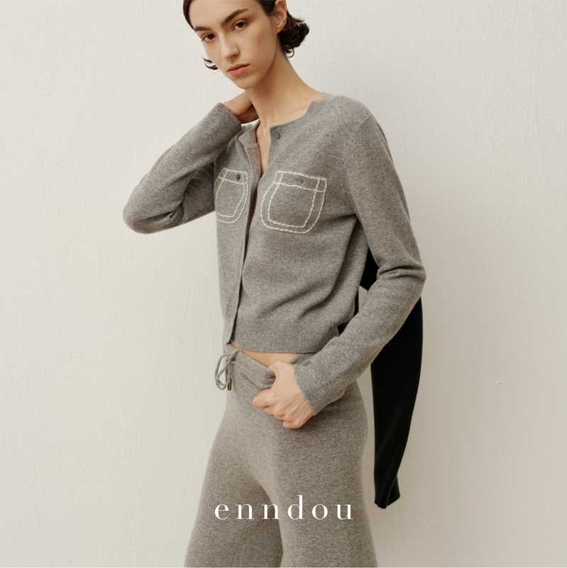 Enndou 100% Cashmere Sweater Knitted Cardigan Spring and Autumn New Original Double Pocket Knitted Top Sweater for Women