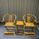 Three-Piece Set of Golden Nanmu Wood Armchairs, Large-Leaf Nanmu Imperial Chair, Circle Chair, Antique-Style Solid Wood Living Room Official Hat Chair Set