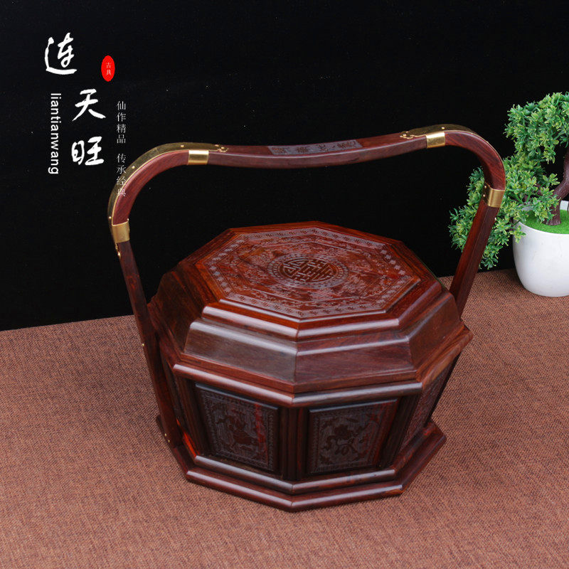 Lao Great Red Acid Branches Lift Basket Red Wood Basket Carry-on Basket Mid Autumn Delivery Gift Mooncake Ti Box Carved Meal Kit Box Snack Box
