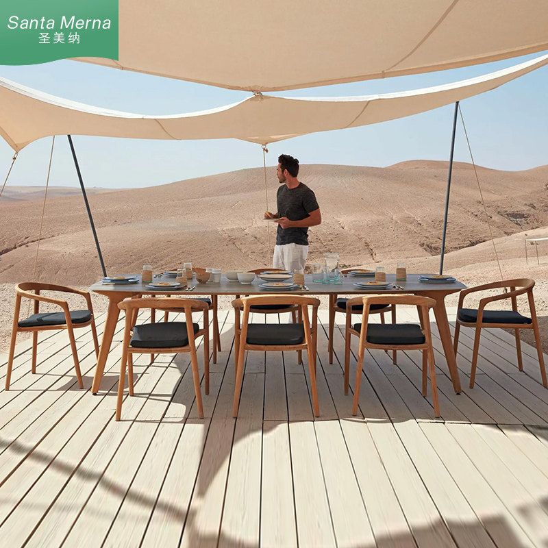 Outdoor Solid Wood Table And Chairs Courtyard Combined Villa folding teak chair sunscreen Rain-proof Hotel Minjuku Modern furniture