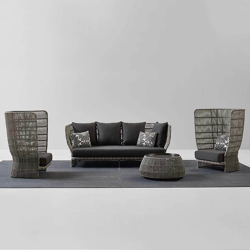 Outdoor rattan sofa combination greenhouse open air villa garden pool single rattan woven sofa waterproof sunscreen furniture