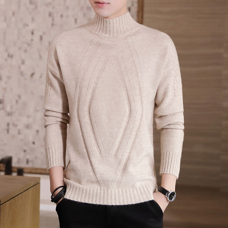 Đàn ông của chiếc áo len mùa thu và mùa đông mới nửa cao cổ dày dệt kim bottomshirt mặc Hàn Quốc phiên bản của nam giới trong những dài tay triều dây đeo.
