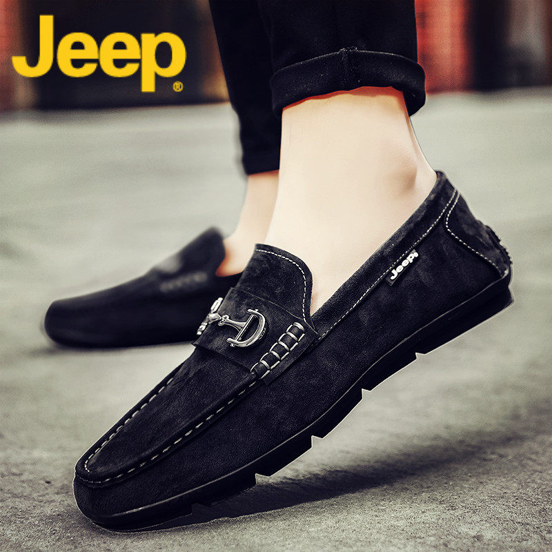 jeep gip leather shoes men's shoes summer breathable 2022 new casual bean-bean shoes men one foot pedal boomer shoes