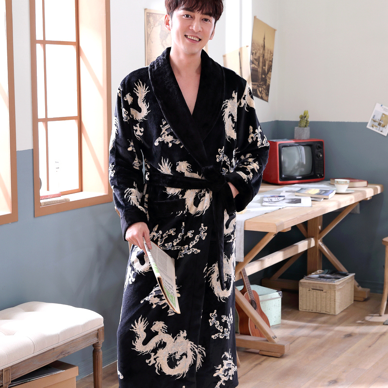 Flannel Bathrobe for Men, Winter Thick Long Coral Fleece Sleepwear, Fleece Bathrobe for Women, Autumn and Winter Large Size Bathrobe Flannel Bathrobe for Men, Winter Thick Long Coral Fleece Sleepwear, Fleece Bathrobe for Women, Autumn and Winter Large Size Bathrobe