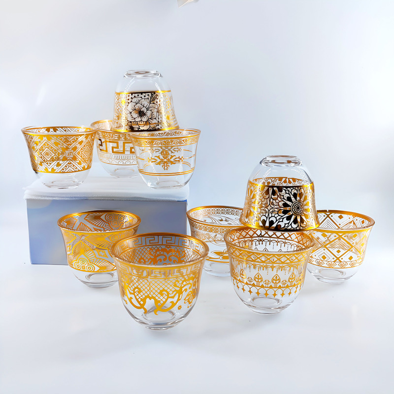 Light Luxury High-End Gold-Plated Turkish Coffee Cup, Small Capacity Moonlight Glass Cup for Home Use, Personal Single Cup Kawa Glass