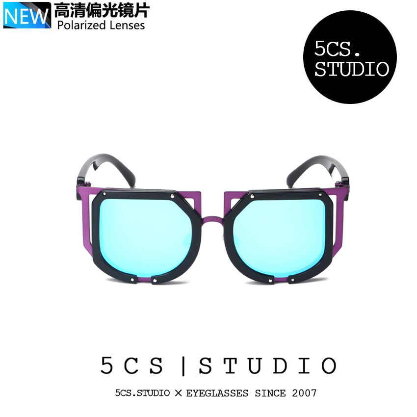 5cs European and American square futuristic metal frame polarized dazzling sunglasses trend men and women sunglasses 30005