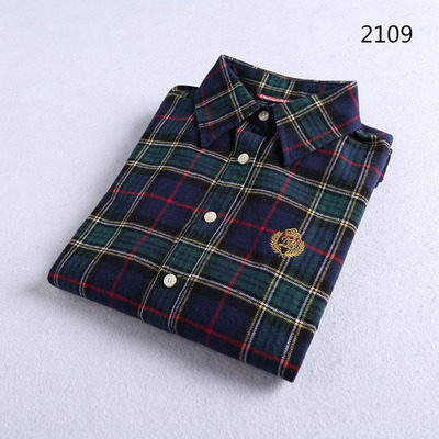 Junior high school female students autumn and winter small bear plaid shirt with long sleeve female large boy lattice grinding cotton spring shirt