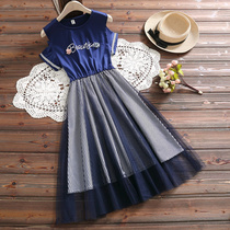 Summer dress 12 Junior High School High School student princess dress 14-year-old girl short sleeve slip shoulder skirt 15 female big child dress