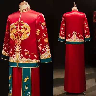 2021 New Xiuhe clothing men's wedding toast Chinese men's embroidery dress groom Dragon Phoenix hanging red clothes