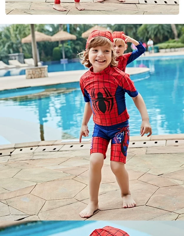 Đồ bơi cho trẻ em Spa Spider-Man Bé trai dài tay Chia tay Kem chống nắng Quần khô nhanh Đồ bơi Big Boy - Bộ đồ bơi của Kid