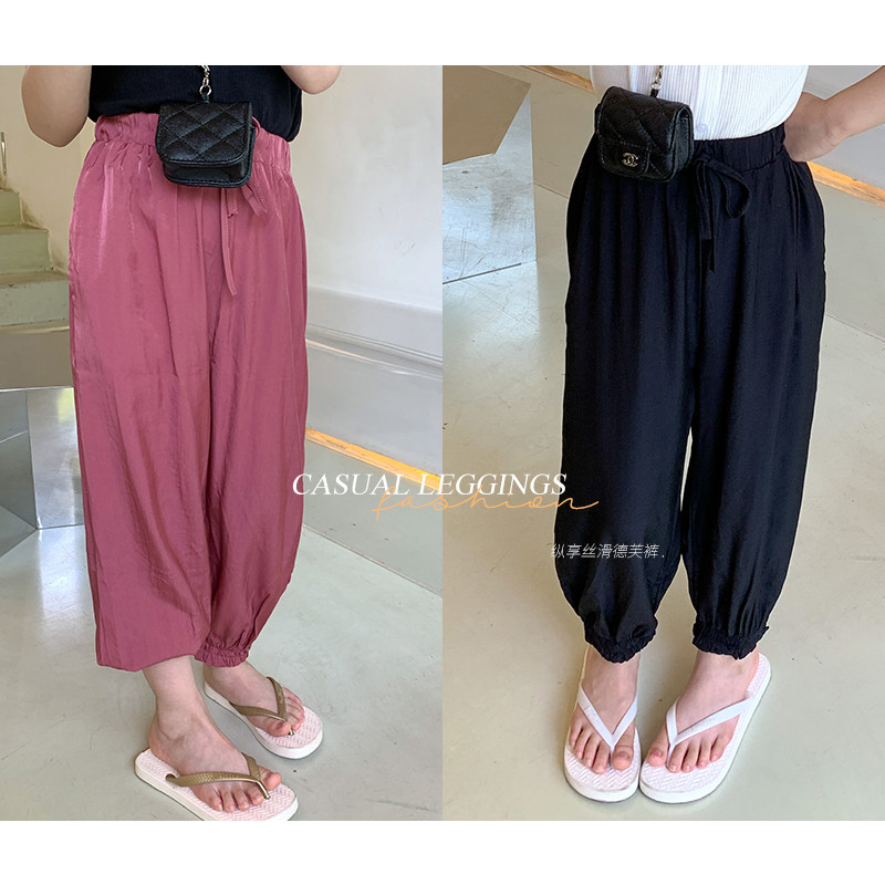 Salted egg shrimp girls imitation copper ammonia silk anti-mosquito pants baby summer children's thin section loose hanging bloomer pants