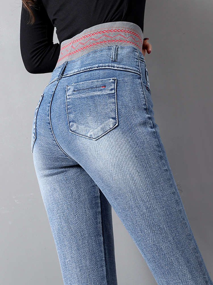 Elastic waist jeans women's nine-point pants high waist thin slim slim small tight narrow tube pants spring 2021 new