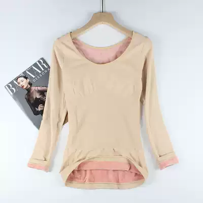 Winter women's flesh color plus velvet warm tight top Skin color dance thickening bottoming shirt bottoming shirt invisible underwear