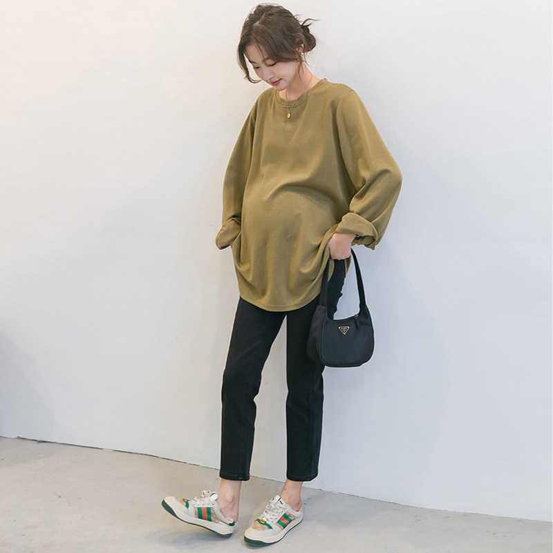 Pregnancy Woman Dress Korean Version Shirt Cuff Light Board T-shirt Early Autumn Necropolis Spring Autumn Season New Mid-to-go foreign air hit undershirt-Taobao