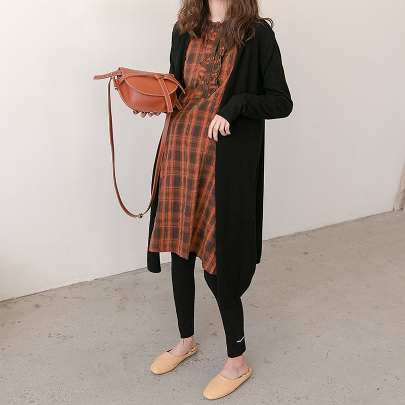Maternity Spring Dress Black Jacket Long Sleeve Top knit shirt open spring fashion medium long pregnancy sweater