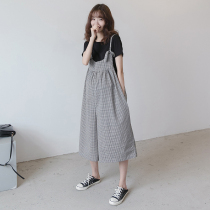 Pregnant Woman Summer Dress Pregnant Women Pants Pure Cotton Shorts Plaid Back Strap Pants Suit Loose Fashion style Seven Pants Summer Pants