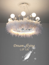 Net Red Feather Lamp Master Bedroom Chandelia Cozy Romantic Living Room Crystal Ins Teenage Girl Children Creative modern Nordic