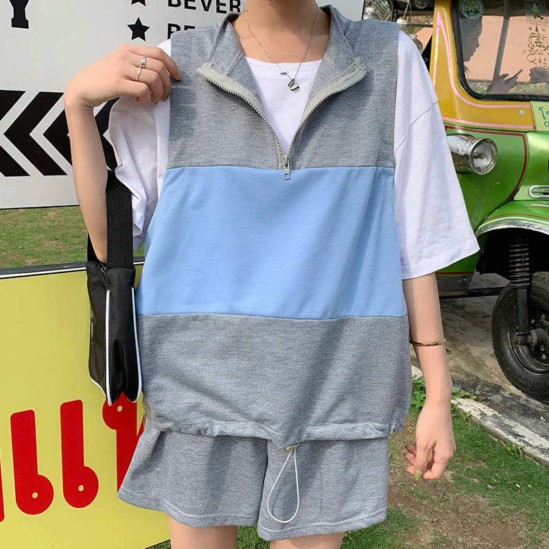 Summer New Student Air không tay trên ngắn hai mảnh đồ thể thao hip-hop 2020 Casual Suit nữ