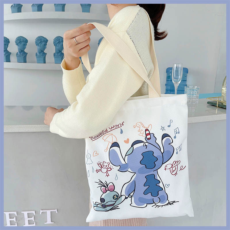 Stitch cartoon canvas bag female ins Japanese canvas bag student schoolbag shoulder bag large capacity hand-carrying cute
