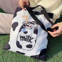 Dairy Cow Day Ensemble Single Shoulder Sails Buns Bag Ins Large Capacity Students Cute Zipped Cloth Bag Girl Bag Cartoon Handbag