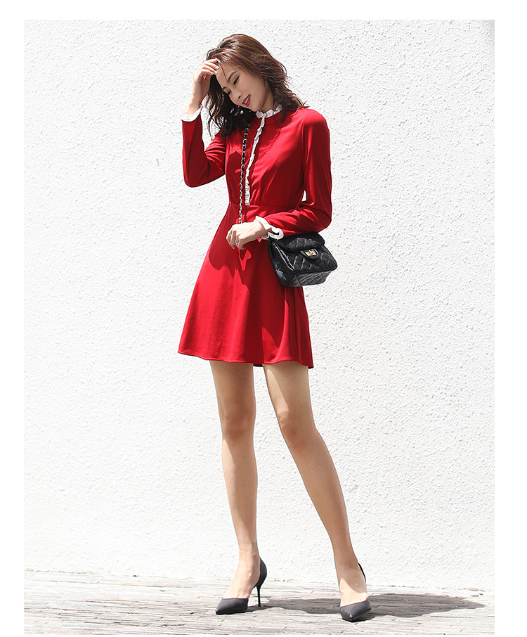 Micro-cork ren Một chiếc váy từ mùa xuân 2019 mới lớn màu đỏ retro khí chất chiến đấu nhận eo phụ nữ - A-Line Váy váy chữ a ngắn