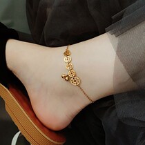 Good-looking anklet female summer high-end sense does not fade copper Qian palace bell round beads double-layer foot decoration ins cold wind foot chain
