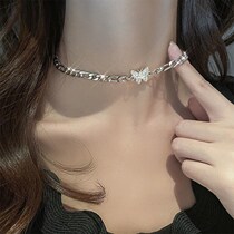  Womens necklace 2021 new clavicle Japanese high-end neck accessories net red cool hollow titanium steel necklace