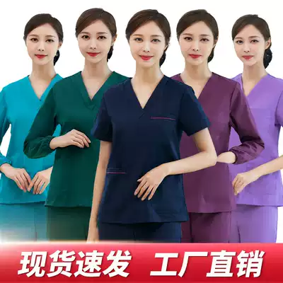 Hand washing clothes Short-sleeved cotton brush hand clothes Doctor clothes men's long-sleeved two-piece suit beauty salon overalls isolation clothes women
