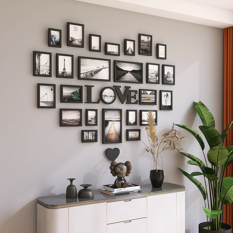 European-style solid wood living room photo wall decoration wedding room printing printing photo hanging wall creative combination side frame wall