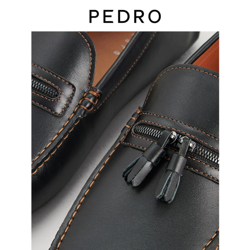 PEDRO Лоферы из телячьей кожи для мужчин, молния, кисточки, плоские мокасины PM1-65110221