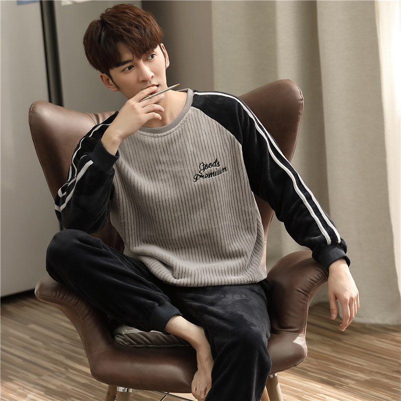 Fall and Winter Men's Pajamas Winter Coral Velvet Thickness Accelerated Young Flaver Cover Men's Home Clothes Winter