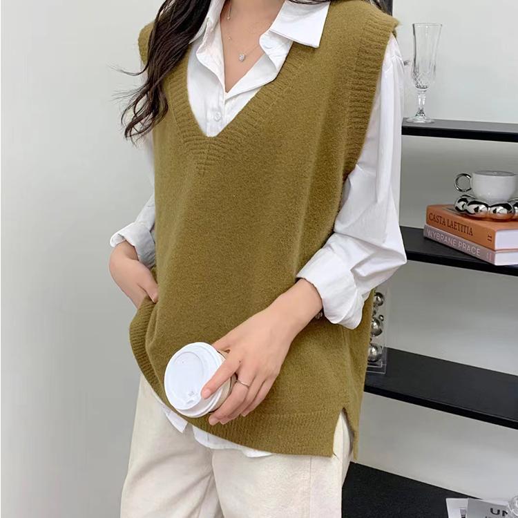 Ordos City's New Autumn and Winter Loose V-Neck Vest for Women, Wool Knit Sweater, Pullover Wool Sweater, Vest