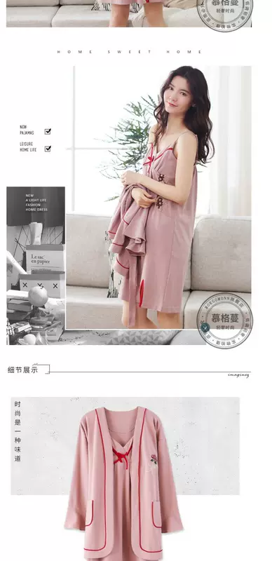 Áo ngủ cotton nữ dài tay MORGOMON cộng với áo tắm dài tay gợi cảm cotton mỏng phần nhà WC1013 - Night Robe