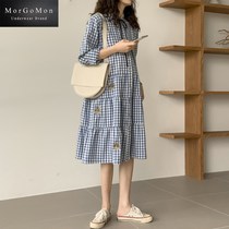 MORGOMON gestational dress Nagas Loose Plaid Stylish medium long Tidal Moms Long Sleeves not Explicitly Pregnant LL0816