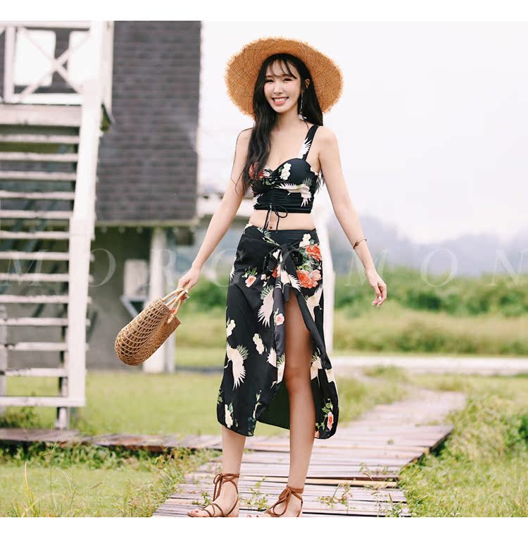 Bộ đồ bơi đôi đi biển phù hợp với bikini nữ ba mảnh ngực nhỏ thu thập suối nước nóng mới phù hợp với cặp đôi JH0805 - Vài đồ bơi 	đồ đôi đi biển màu trắng	
