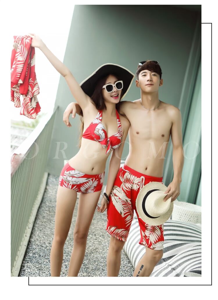 Bộ đồ bơi đôi phù hợp với quần boxer mới chia bikini nữ ba mảnh cỡ lớn thể thao và giải trí JH0802 - Vài đồ bơi 	đồ đôi đi biển màu xanh