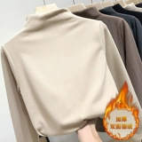 Бархатная приятная телу демисезонная утепленная белая утепленный лонгслив, высокий воротник, в западном стиле