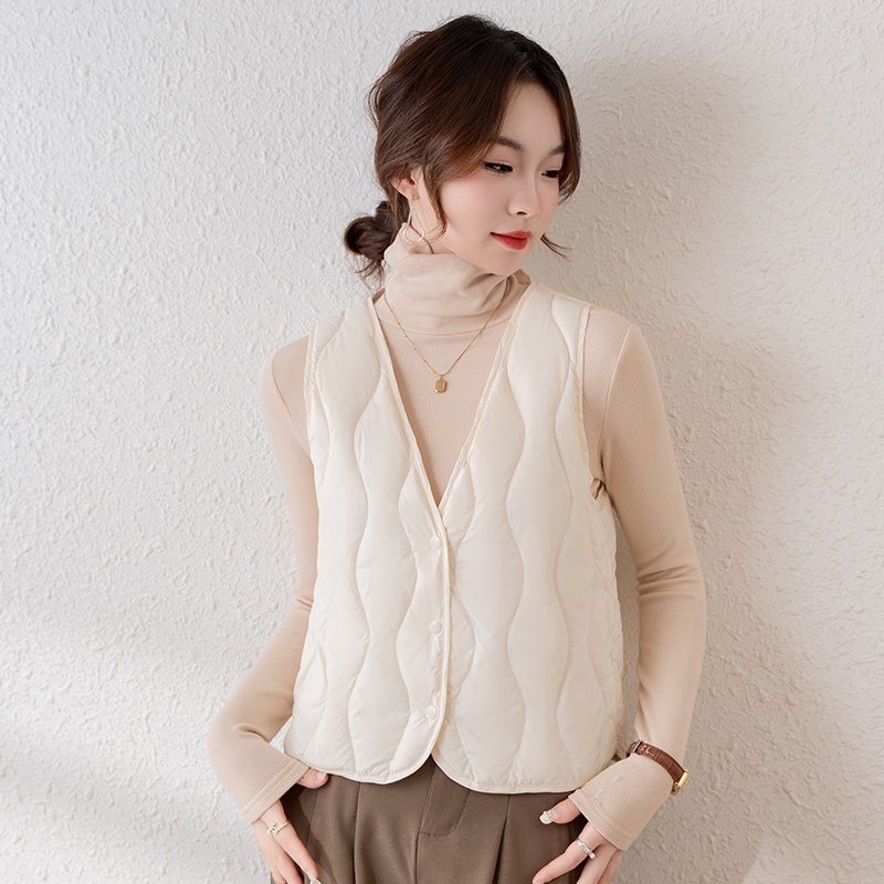 Down waistcoat 2023 new body with light and warm inner wearing short-style vest with large coat V collar liner autumn winter-Taobao