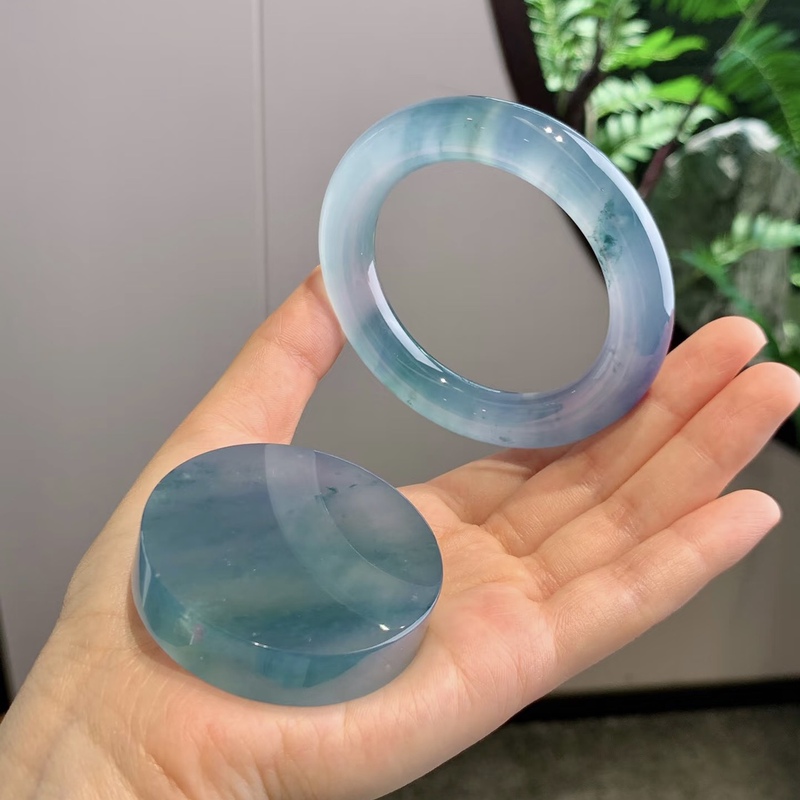Natural Burmese Blue Flower Round Jade Bracelet, Old Mine Grade a Genuine Jade with Floating Flowers, Imperial Lady Jade Bracelet for Women, Comes with Certificate