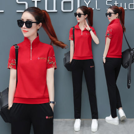 女式纯棉运动套装女夏2018新款时尚大码宽松